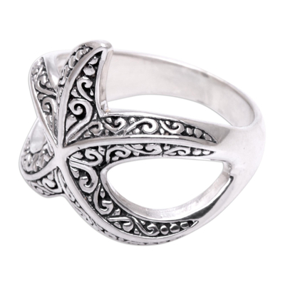 Sterling silver cocktail ring, 'Bali Starfish' - Sterling Silver Starfish Cocktail Ring from Bali