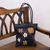 Leather handbag, 'Night Flowers' - Hand Made Floral Leather Shoulder Bag (image 2) thumbail