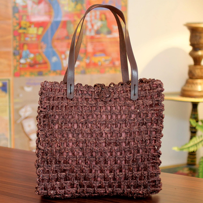 Sabai grass tote handbag, 'Country Wine' - Sabai Grass Tote Handbag in Russet