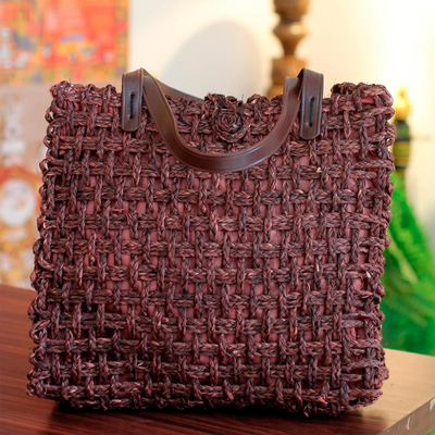 Sabai grass tote handbag, 'Country Wine' - Sabai Grass Tote Handbag in Russet