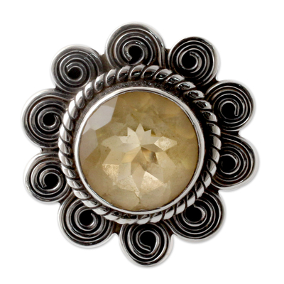 Citrine cocktail ring, 'Indian Sun' - Citrine and Sterling Silver Artisan Crafted Ring