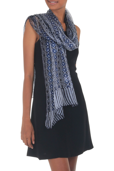 Silk batik scarf, 'Starry Sky' - Artisan Crafted Silk Batik Chiffon Scarf from Indonesia