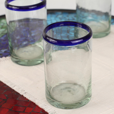 Blown glass drinking glasses, 'Cobalt Classics' (set of 4) - Fair Trade Blue Handblown Glass Tumbler Drinkware Set of 4