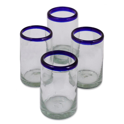 Blown glass drinking glasses, 'Cobalt Classics' (set of 4) - Fair Trade Blue Handblown Glass Tumbler Drinkware Set of 4