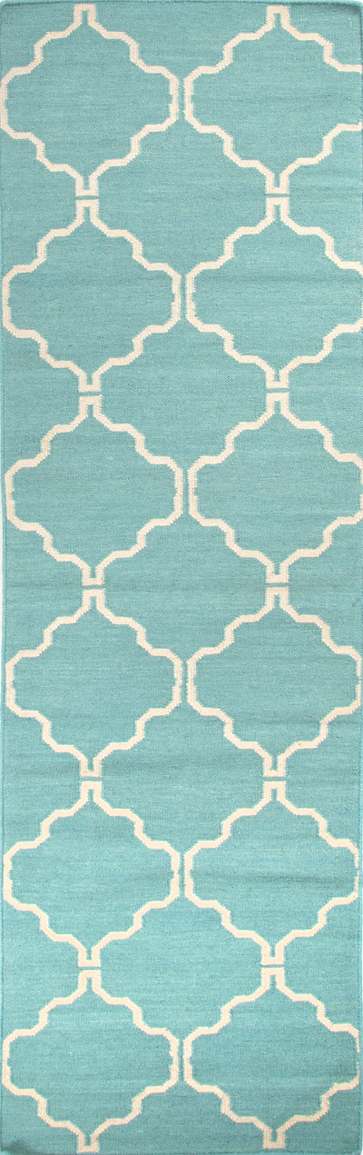 Flat-weave geometric blue/ivory wool area rug, 'Sky Winslow' - Flat-Weave Geometric Blue/Ivory Wool Area Rug