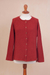 Pima cotton cardigan, 'Warm Grace in Crimson' - Knit Pima Cotton Cardigan in Crimson from Peru thumbail