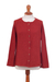 Pima cotton cardigan, 'Warm Grace in Crimson' - Knit Pima Cotton Cardigan in Crimson from Peru (image 2a) thumbail