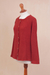 Pima cotton cardigan, 'Warm Grace in Crimson' - Knit Pima Cotton Cardigan in Crimson from Peru (image 2c) thumbail