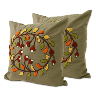 Kissenbezüge aus Baumwolle, (Paar) - Kissenbezüge aus olivgrüner Baumwolle mit Blumenmuster (Paar)