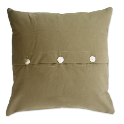 Cotton cushion covers, 'Floral Kuta' (pair) - Olive Green Floral Cotton Cushion Covers (Pair)