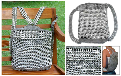 Soda pop-top backpack, 'Gleam' - Recycled Aluminum Backpack Handmade in Brazil 