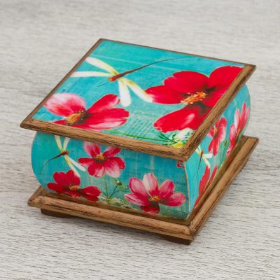 Small Decoupage Floral Wood Box with Dragonflies, \u0027Dragonfly Bliss\u0027