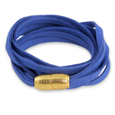 Suede wrap bracelet, 'Blue Halo' - Women's Blue Suede Wrap Bracelet