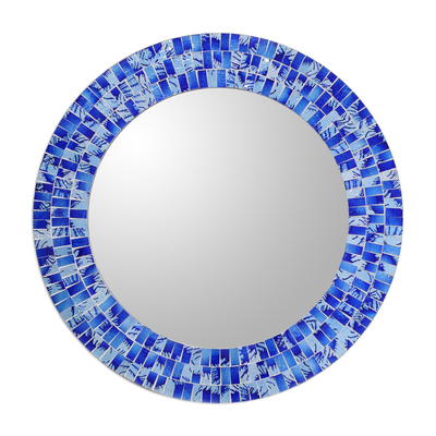 Espejo de mosaico de vidrio - Espejo de pared redondo hecho a mano con azulejos de vidrio