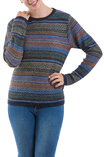 100% alpaca pullover, 'Cozy Midnight' - 100% Alpaca Wool Multicolored Pullover from Peru