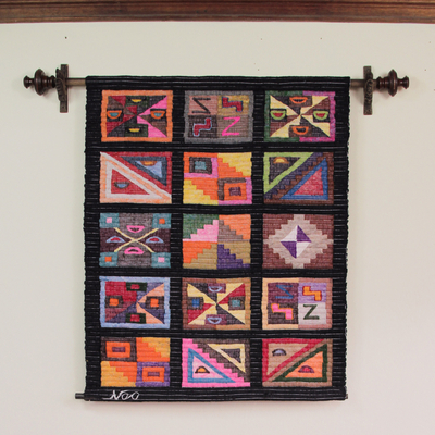 Wool tapestry, 'Ancient Mystique' - Geometric Wool Tapestry Wall Hanging