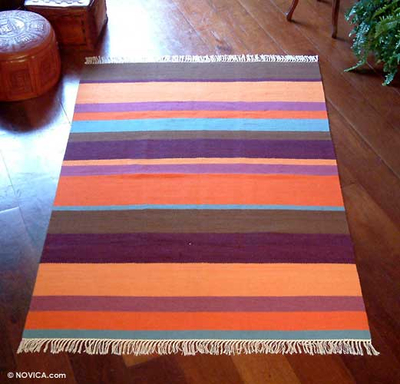 Wool rug, 'Multicolor' (4x6) - Modern Wool Striped Multicolor Area Rug (4x6)