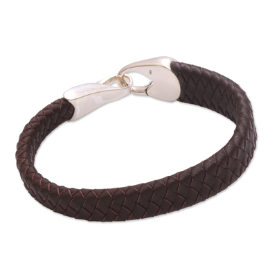 Leather braided wristband bracelet, 'Bold Claw in Brown' - Leather Braided Wristband Bracelet in Brown from Bali