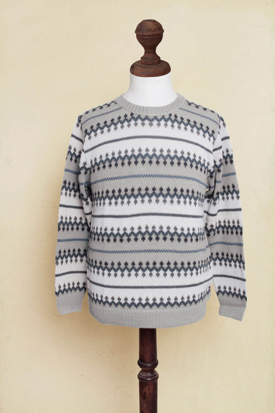 Men's 100% alpaca sweater, 'Mountain Mist' - Knitted Grey 100% Alpaca Wool Men's Sweater