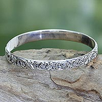 Artisan Jewelry Sterling Silver Bangle Bracelet, 'Timeless Bali'