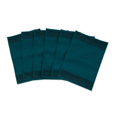 Handwoven placemats, 'Dining Hill Tribe in Teal' (set of 6) - Six Handwoven Hill Tribe Placemats in Teal from Thailand