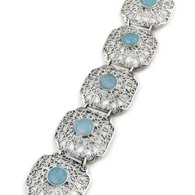 Amazonite filigree link bracelet, 'Lima Colonial' - Sterling Silver and Amazonite Link Bracelet