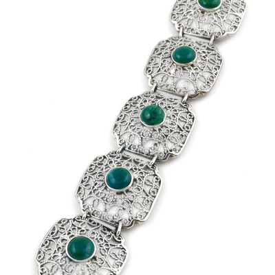 Sterling Silver and Chrysocolla link bracelet 'Lima Colonial' - Sterling Silver and Chrysocolla Link Bracelet