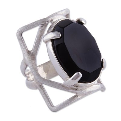 Obsidian cocktail ring, 'Be Bold' - Obsidian Ring Artisan Crafted Sterling Silver Jewelry