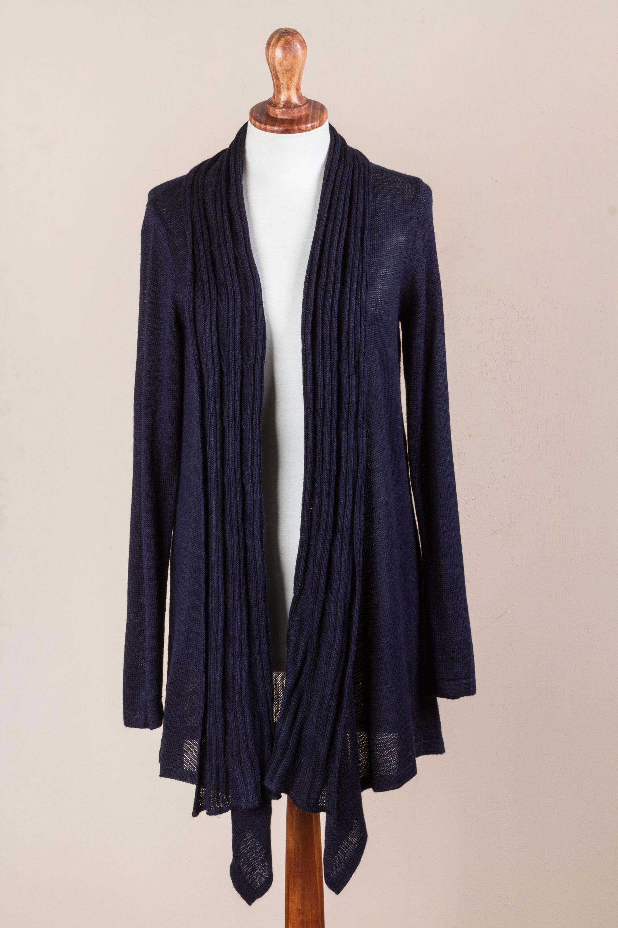 Long Sleeved Navy Blue Cardigan Sweater from Peru - Navy Waterfall ...