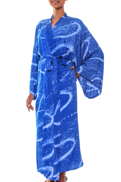 Women's batik robe, 'Sea of Sapphire' - Women's Batik Patterned Robe