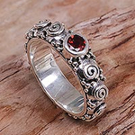 Garnet and Sterling Silver Single Stone Ring from Indonesia, 'Swirls of Joy in Red'
