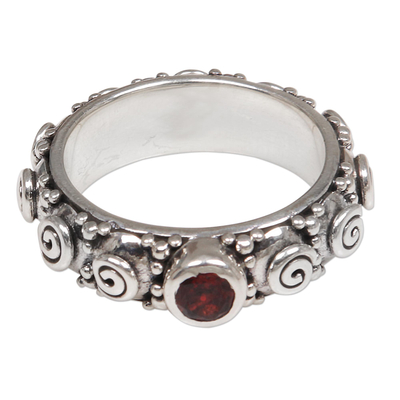 Garnet single-stone ring, 'Swirls of Joy in Red' - Garnet and Sterling Silver Single Stone Ring from Indonesia