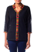 Cotton blouse, 'Midnight Jewel' - Women's Cotton Embroidered Blouse Top