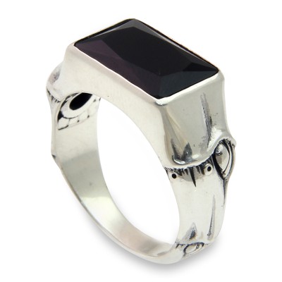 Men's onyx ring, 'Midnight Bamboo' - Balinese Handmade Men's Silver and Black Onyx Ring
