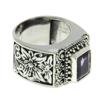 Amethyst cocktail ring, 'Royal Beauty' - Balinese Silver and Amethyst Cocktail Ring