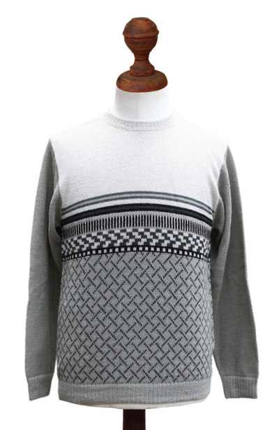 Men's 100% alpaca sweater, 'Millenary Voyager' - Gray Alpaca Pullover Sweater for Men