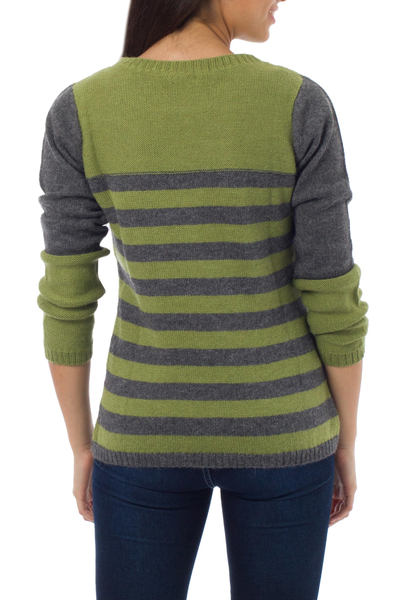 Alpaca blend sweater, 'Arequipa Elegance' - Alpaca Blend Striped Pullover Sweater