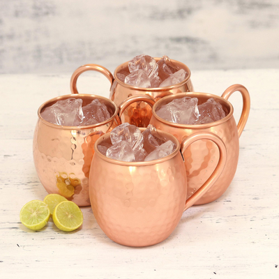 Copper mugs, Friendly Celebration (set of 4)