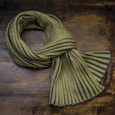 Wool scarf, 'Meridian' - Accordion Knit 100% Wool Scarf from Ireland
