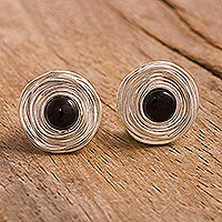 Featured review for Obsidian flower button earrings, Rosebud