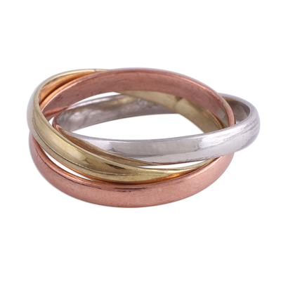 Sterling Silver Copper and Brass Band Ring from India