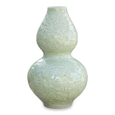 Celadon ceramic vase, 'Gourd Garden' - Celadon Ceramic Vase