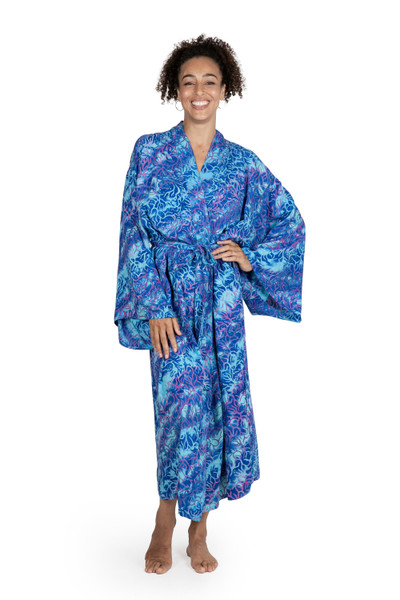 Batik robe, 'Ocean Symphony' - Handcrafted Batik Robe from Indonesia