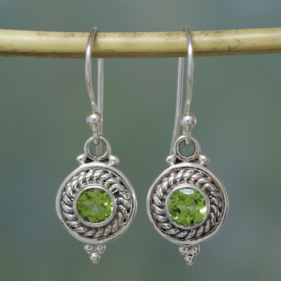 Peridot earrings, 'Lemon-Lime Drops' - Fair Trade Jewelry Sterling Silver and Peridot Earrings