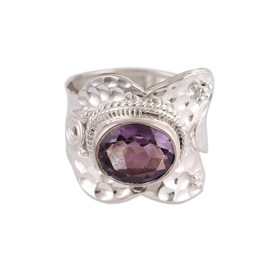 Amethyst wrap ring, 'Her Majesty' - Sterling Silver Wrap Amethyst Ring India Jewelry