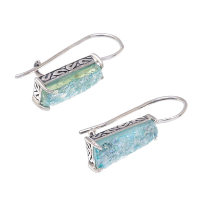 Glass drop earrings, 'Roman Towers' - Handcrafted Roman Glass Drop Earrings from Thailand