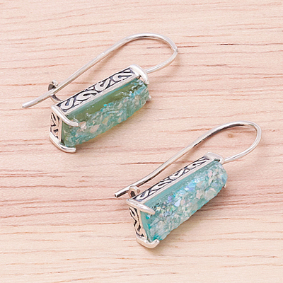Glass drop earrings, 'Roman Towers' - Handcrafted Roman Glass Drop Earrings from Thailand