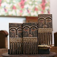 Wood combs, 'Ashanti Wisdom' (set of 3)