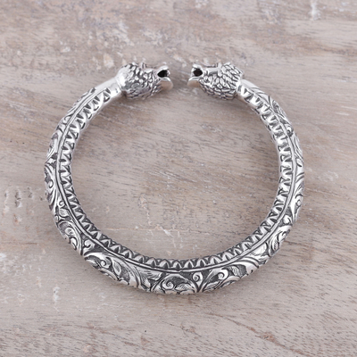 Handmade Sterling Silver Lion Head Cuff Bracelet - Lion's Lair | NOVICA