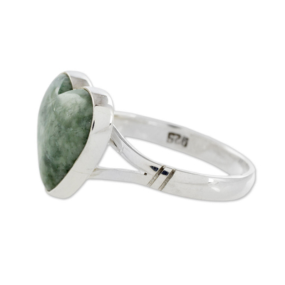 Jade heart ring, 'Love Immemorial' - Unique Heart Shaped Sterling Silver Jade Cocktail Ring
